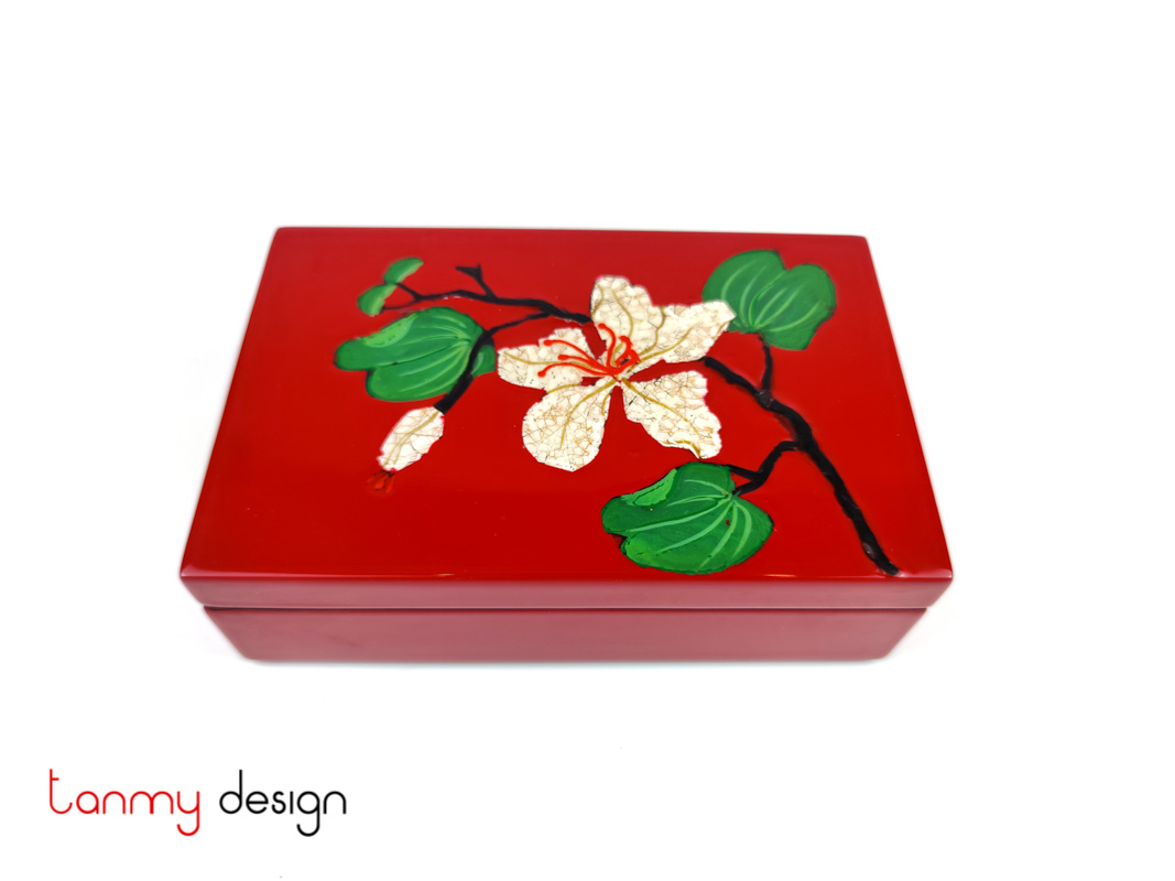 Red rectangular lacquer box attached with eggshell Ban flower 11*17*H5 cm
