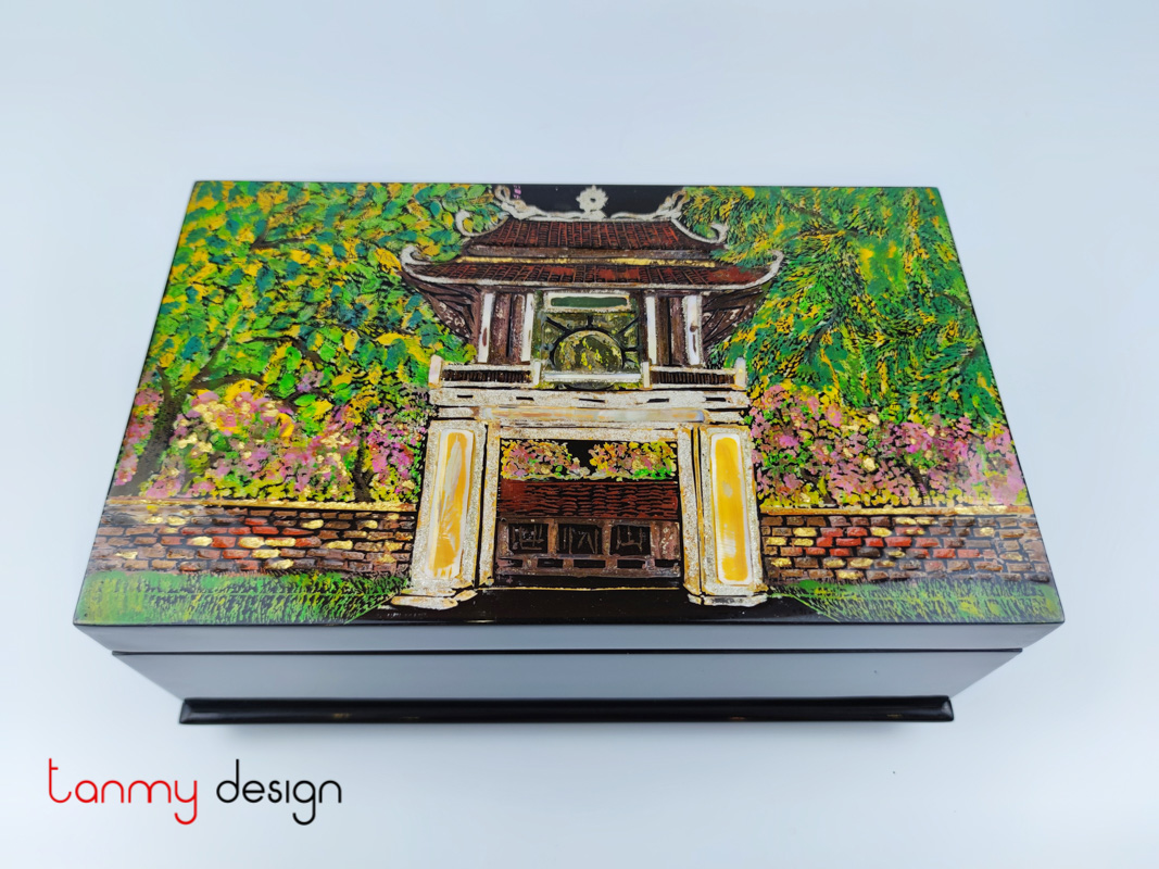 Black rectangular lacquer box engraved with Temple of Literature 17*28*H12cm