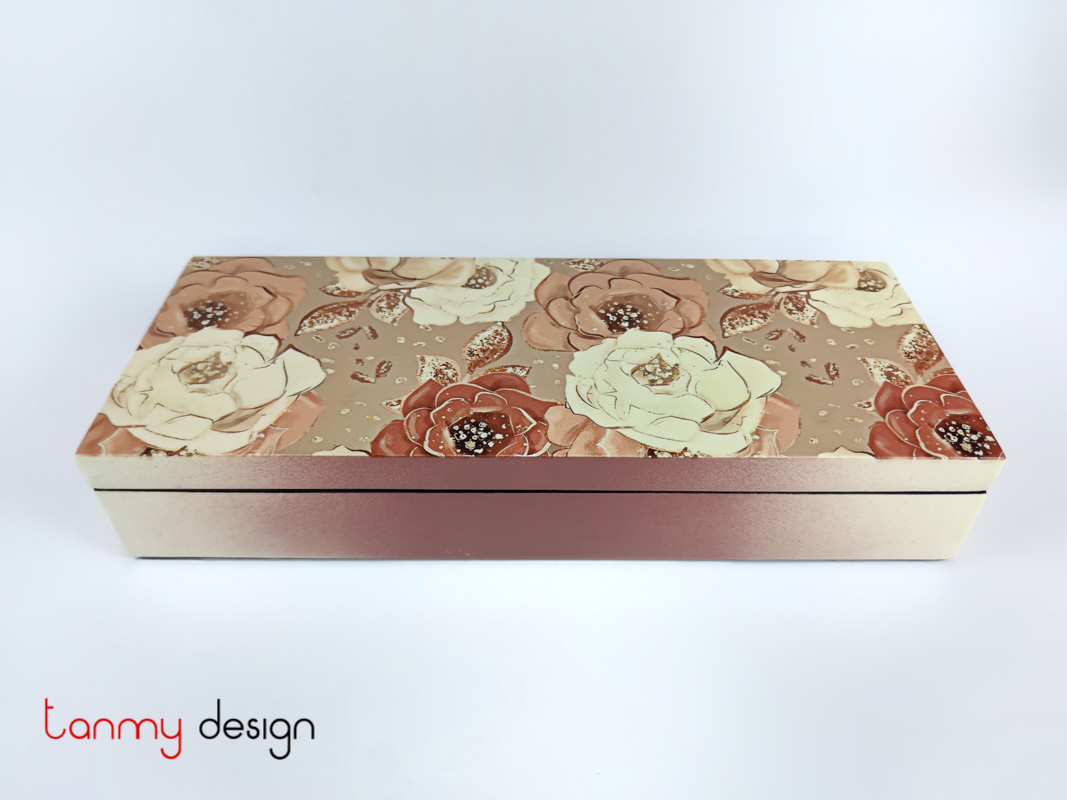 Rectangular lacquer box with rose pattern 12*30 cm