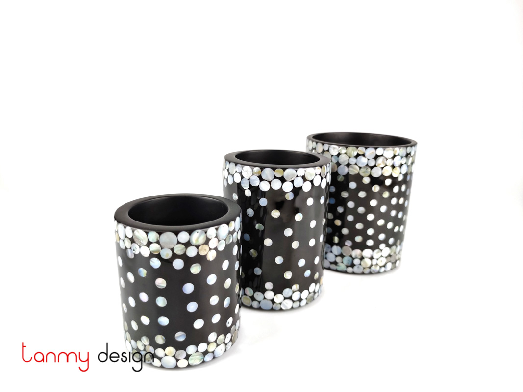 Black cylinder with pearl round dots size S/10xH13 cm