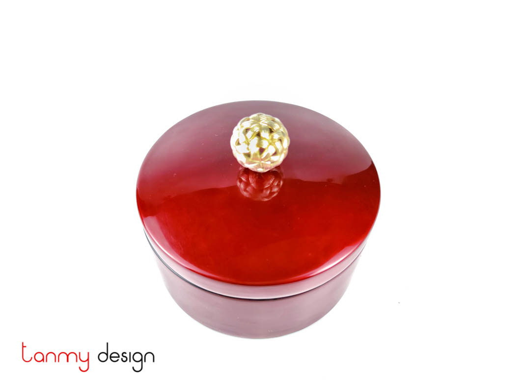 Round lacquer box with silver plated cap detail
