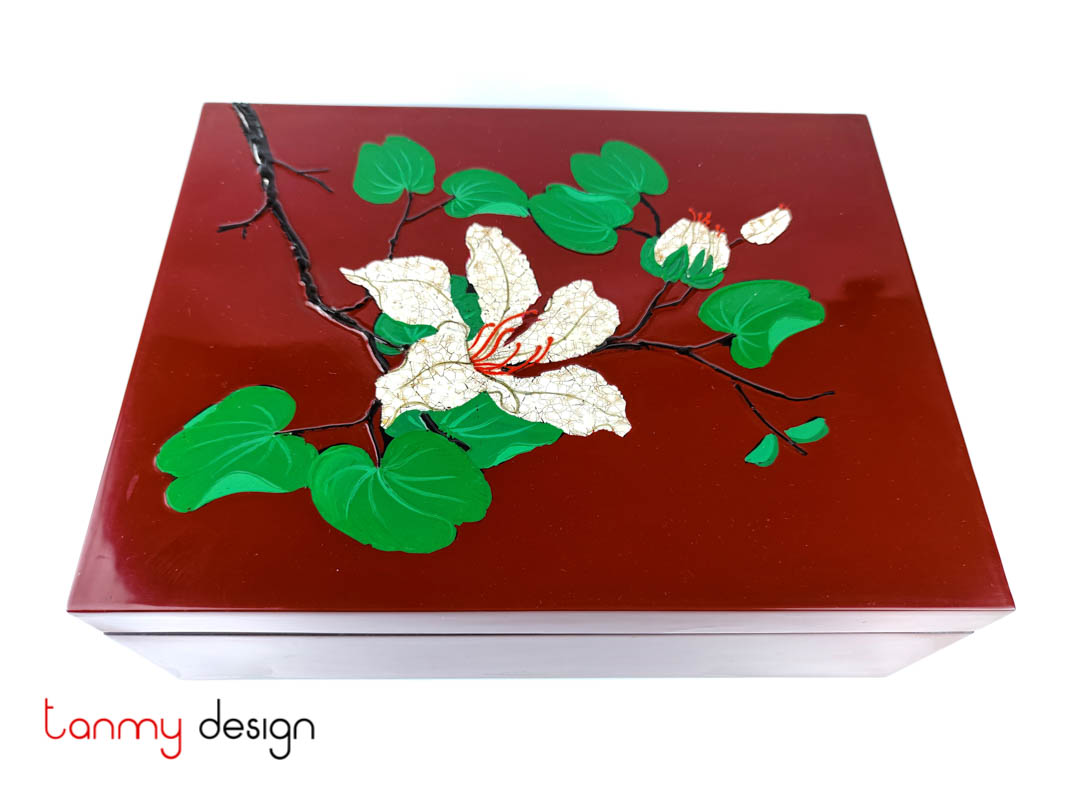Red rectangular lacquer box hand-painted with flower 23*30*H10cm