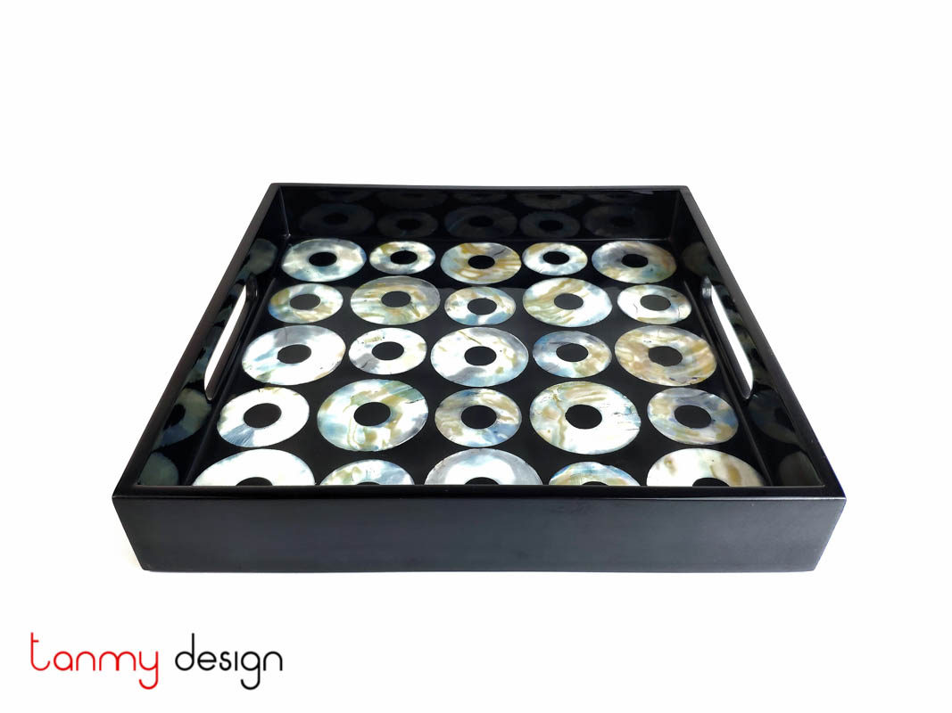 Square lacquer tray with pearl coins 25cm 