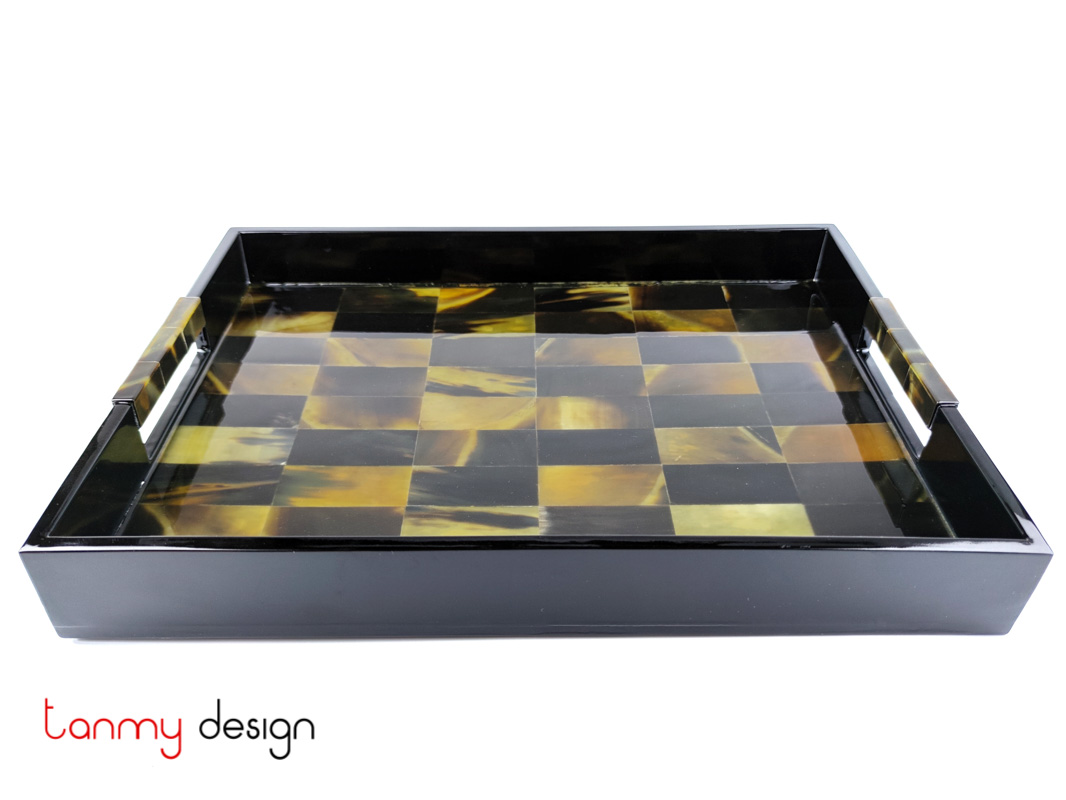 Rectangle lacquer tray attached with horn 40*30*H5 cm