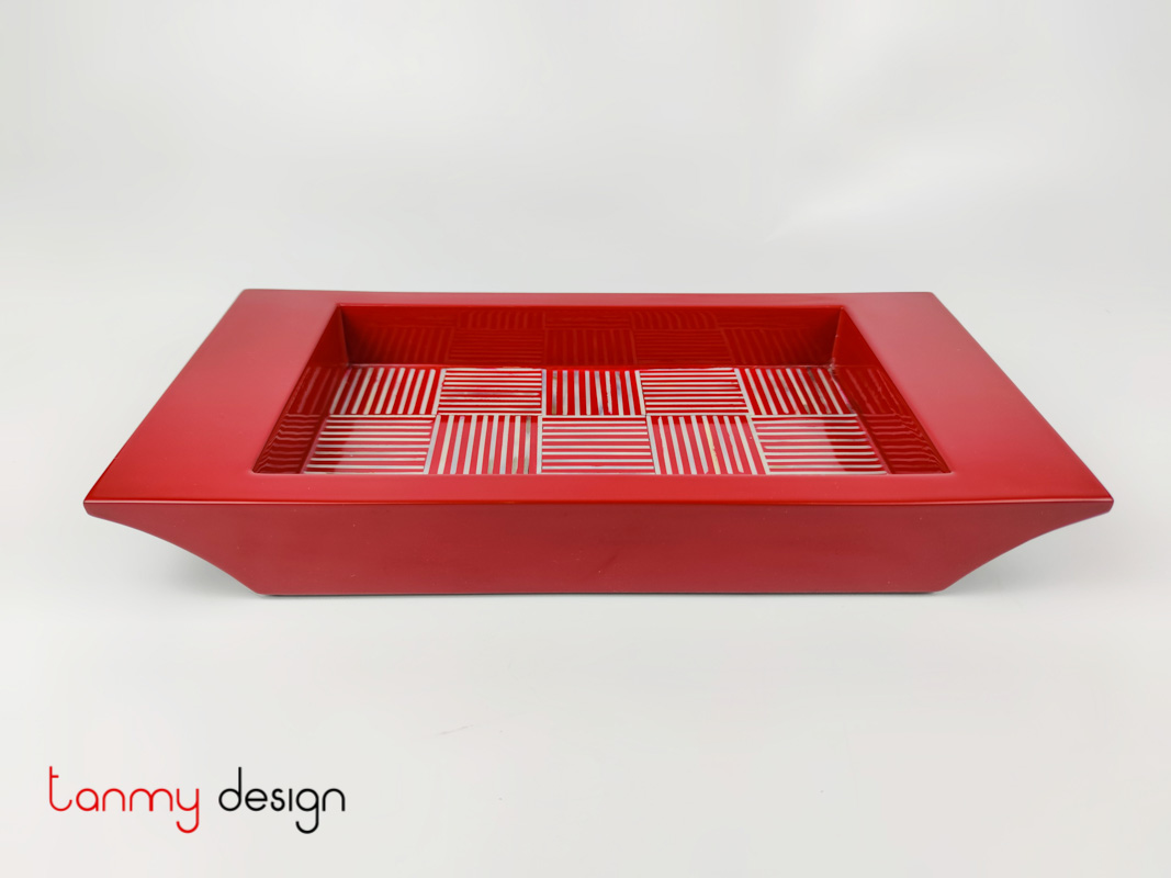 Red rectangle lacquer tray attached with mother of pearls 35*18*H4 cm