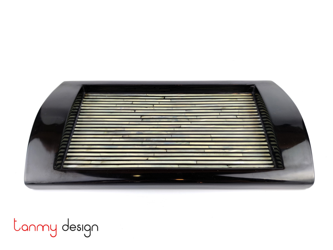 Black rectangle lacquer tray attached with stripe pearl- size L/23*38cm
