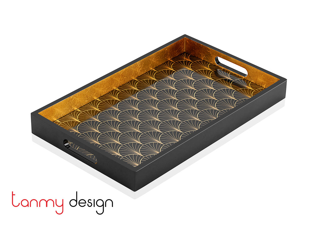 Black rectangle lacquer tray with dragon scale pattern 25*40*4 cm