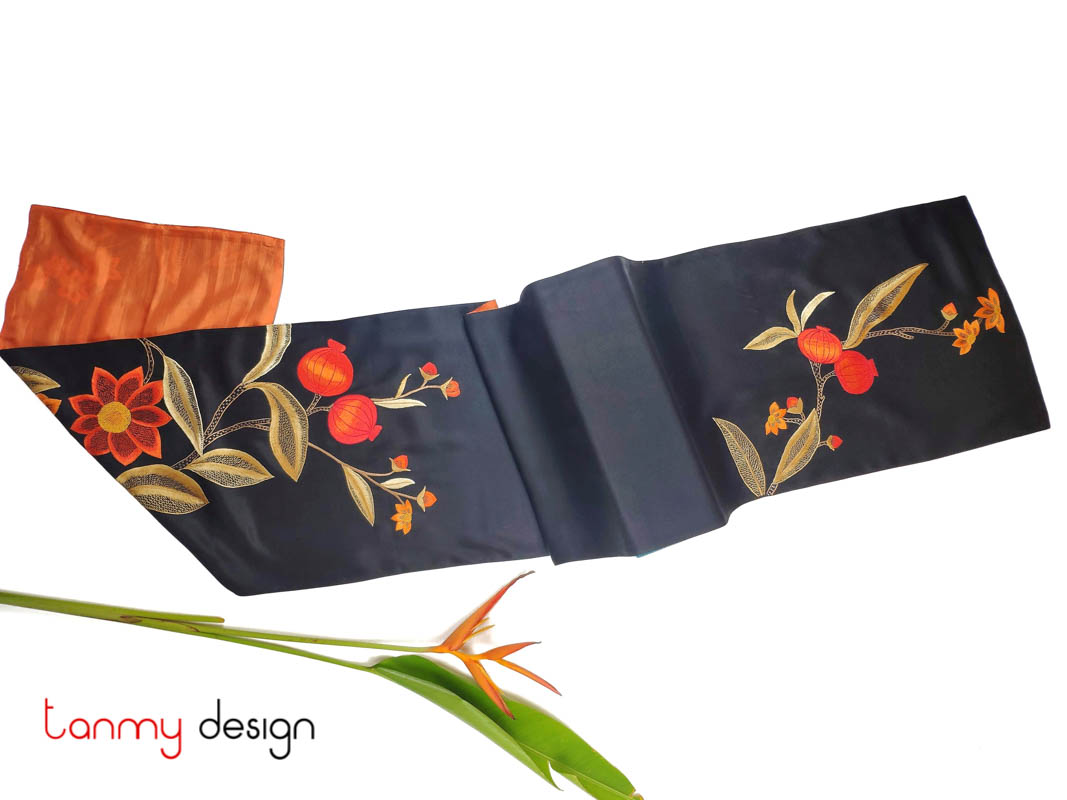 Silk scarf with embroidery of pomegranate branch