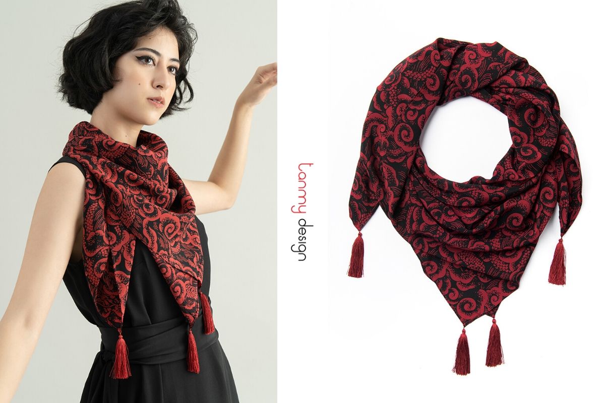 Silk scarf TIMESQUARE - Long Dao Red