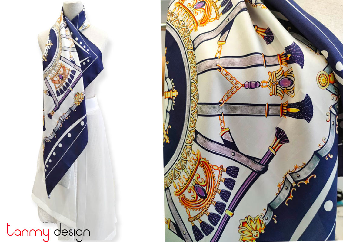 Square silk scarf with drum pattern