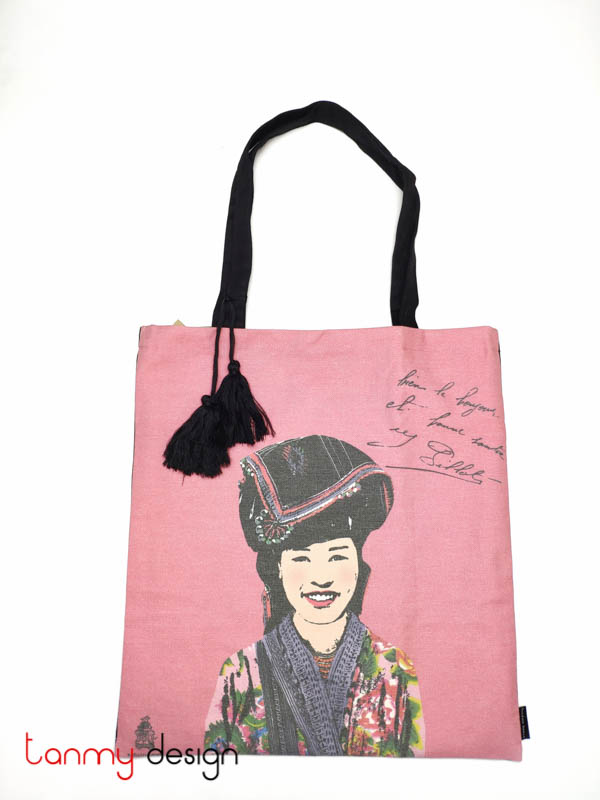 Tote linen bag printed with Vietnamese women-Miss Hoan