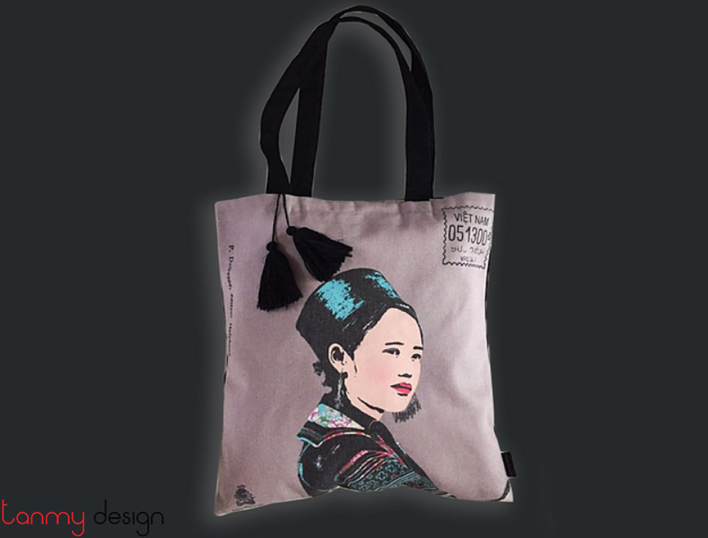 Tote linen bag printed with Vietnamese women-Miss Mong
