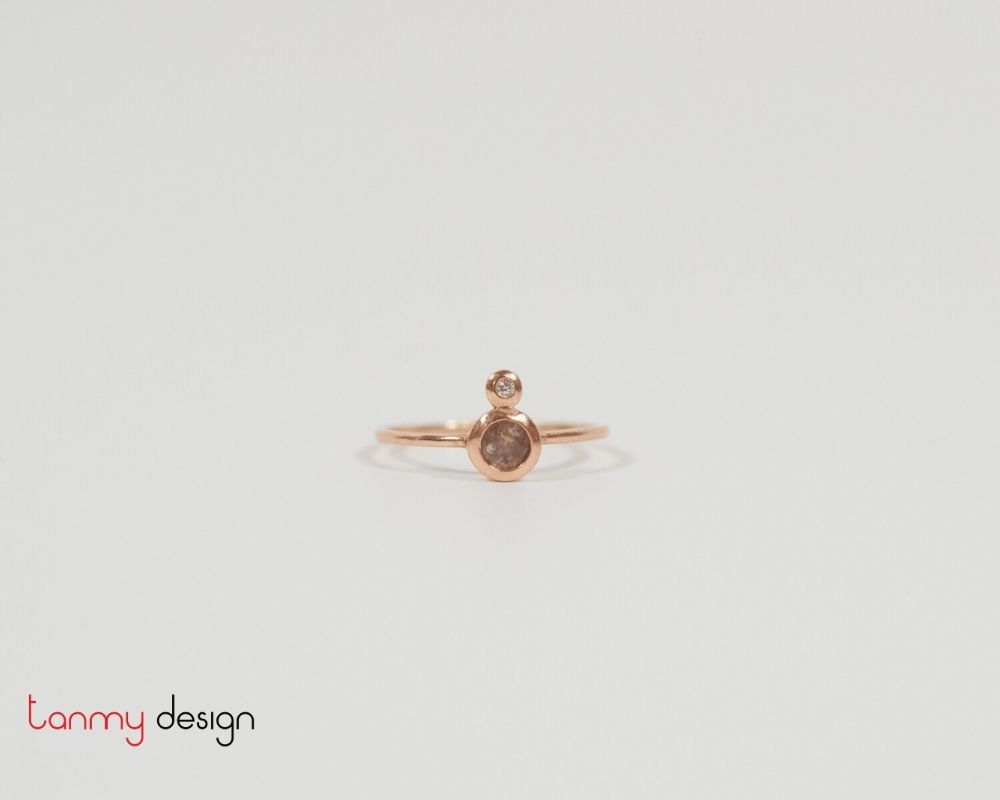 Rose gold Zircon and diamond ring  (Epresso brown)