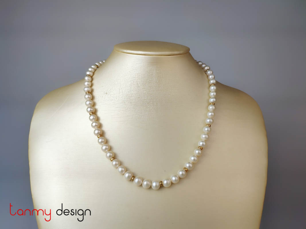 16.5 inch pearl necklace mixed 9k gold